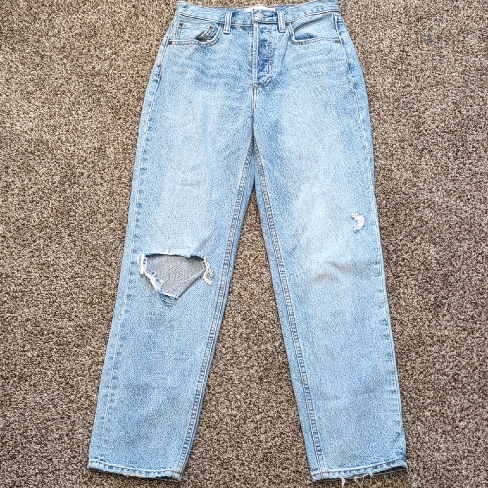 Denim Forum Light Blue Distressed High-Rise Jeans